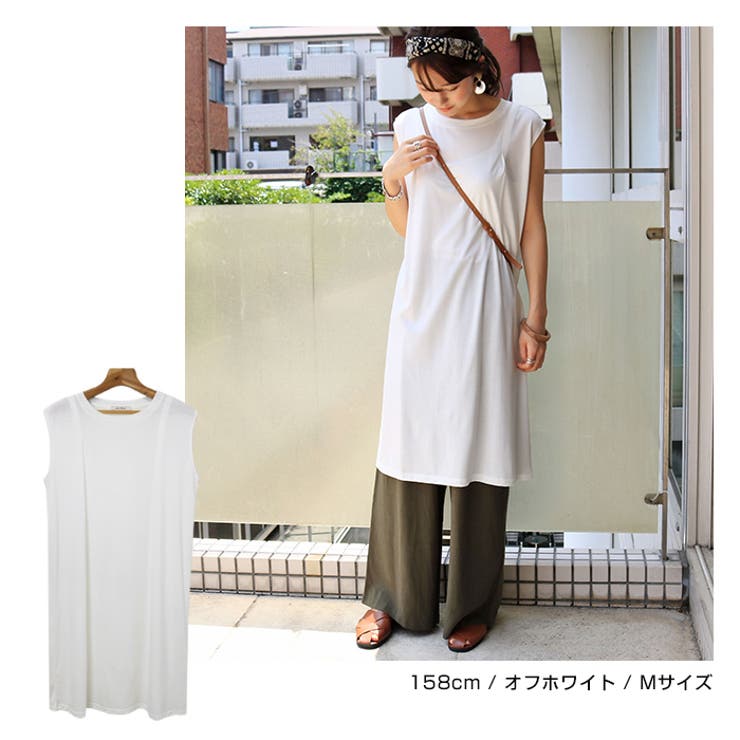 限定値下げCFCL 美品！　ホワイト Vネック ノースリーブ チュニック reca（レカ） フレンチスリーブチュニックカットソー R22157-k