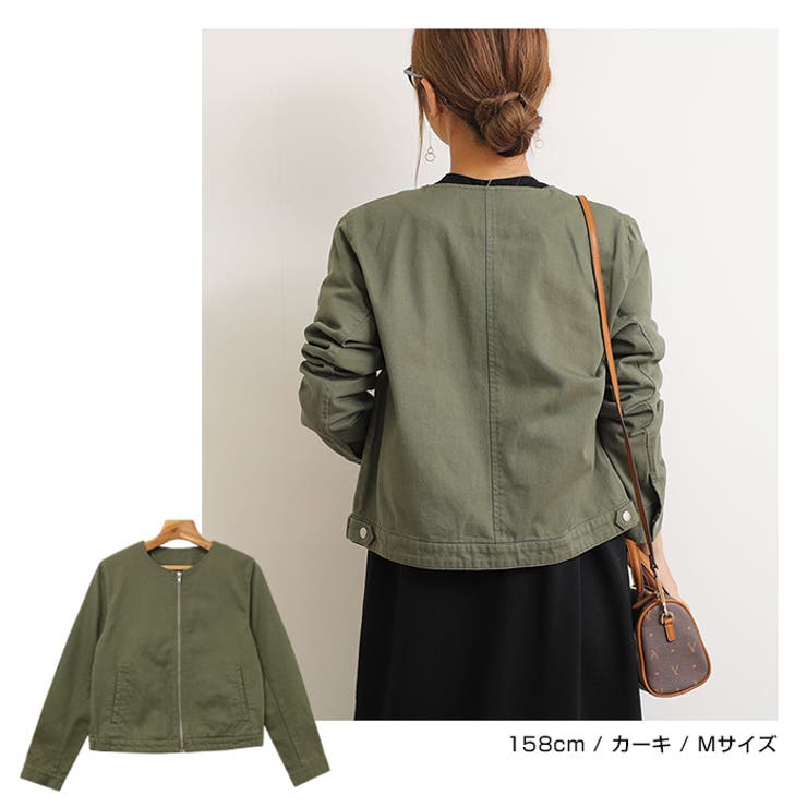 美品　トリーバーチ　ノーカラージャケット　ラムレザー カーキ　ゴールド　M 美品 トリーバーチ ノーカラージャケット ラムレザー カーキ