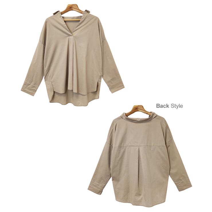 PUAL CE CIN 襟ワイヤー入りスキッパー2wayシャツ　ゆったり PUAL CE CIN 襟ワイヤー入りスキッパー2wayシャツゆったり