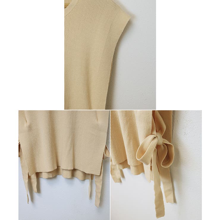 リブ サイドリボン ニットベスト レディース トレンド 春 | andme | 詳細画像13 