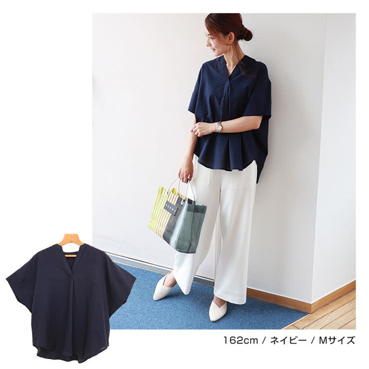 【あす楽対応】綿麻ドルマンスキッパーシャツブラウス【メール便NG】