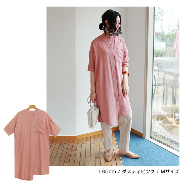 シアー アシンメトリー シャツワンピース[品番：AZ000003460