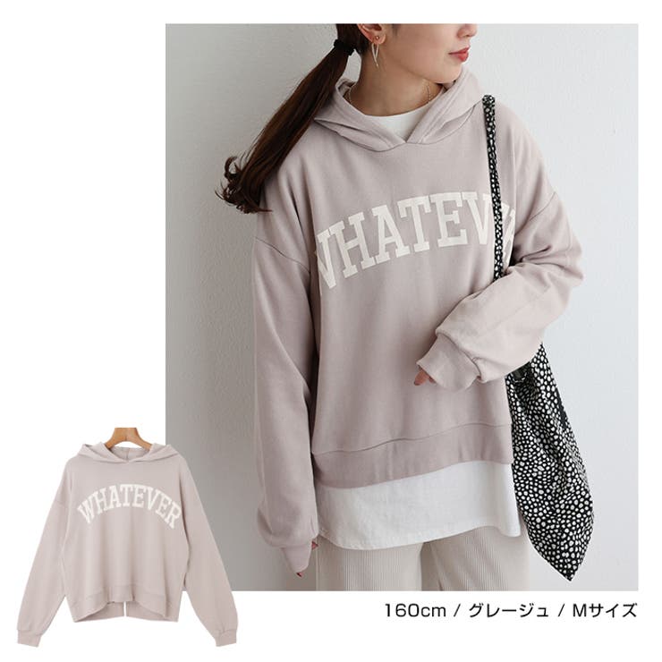 whateverロゴプリント バックスリット パーカー[品番 whateverロゴプリント バックスリット パーカー[品番