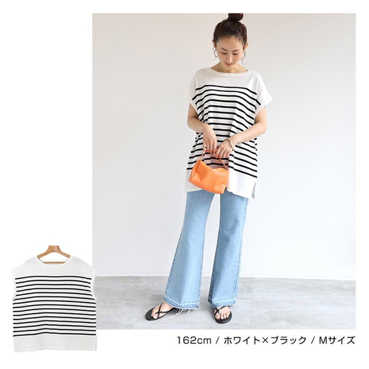 パネルボーダー フレンチスリーブ ニット | andme | 詳細画像13 