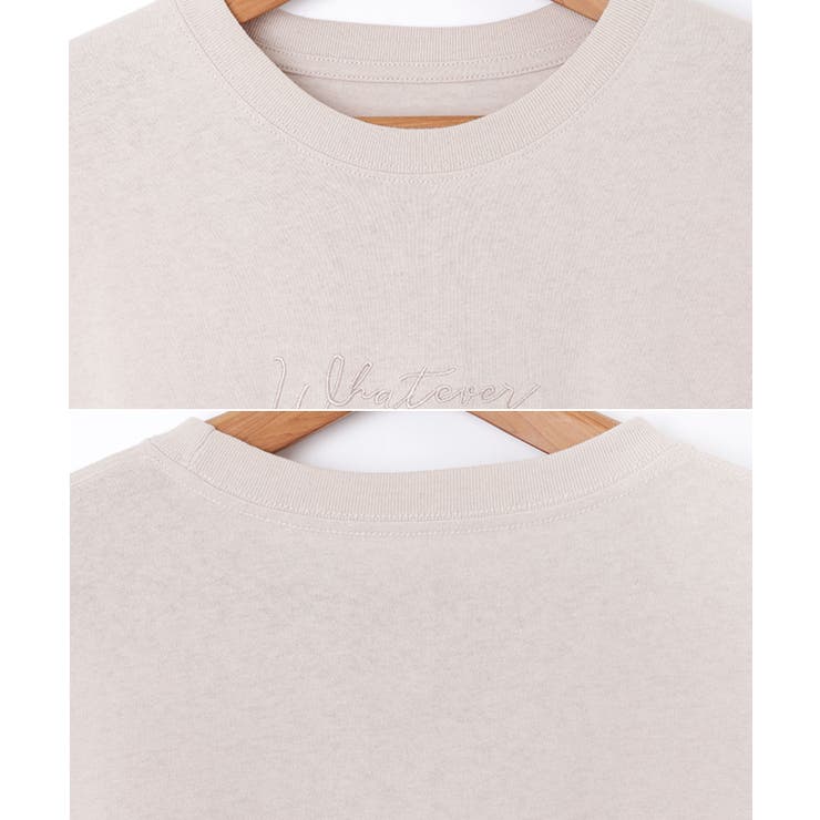 【メール便対応B】【送料無料】コットン天竺ロゴ刺繍半袖Tシャツレディースクルーネックサイドスリットベーシックオーバーサイズ体型カバーS/Mサイズ春夏秋