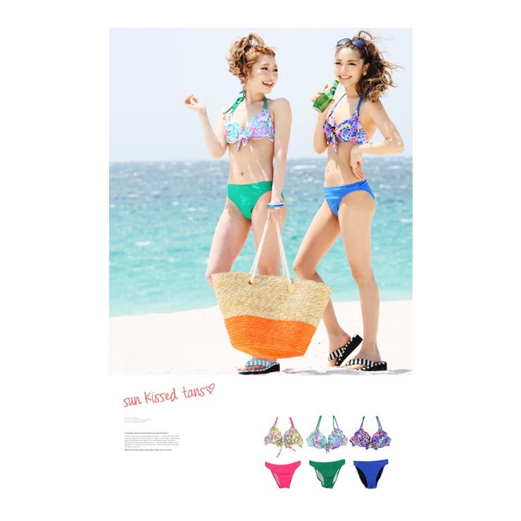 (発送は4/8以降です)新品♡8900円♡ラグナムーン♡フラワービキニ 水着]重ね着風フラワーデザインビキニ2点セット 花柄 レイヤード