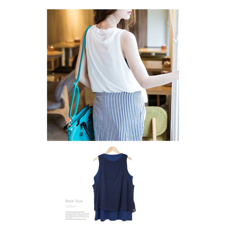 【あす楽対応】2014春夏新作♪ふわふわシフォン×ゆるてろカットソー!!一体型レイヤード風ノースリーブ/タンクトップス【メール便NG】