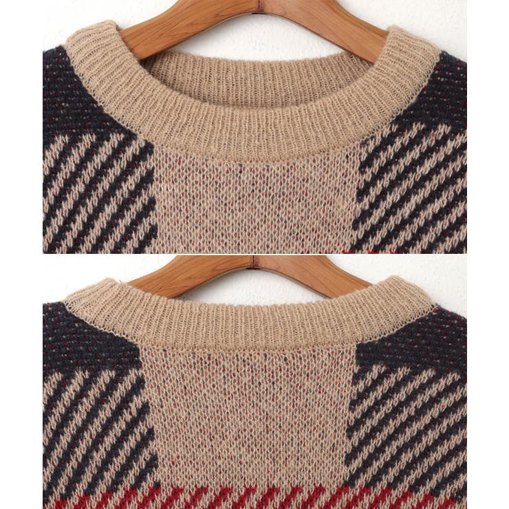 モヘアライク チェックジャガード ニットトップス | andme | 詳細画像15 