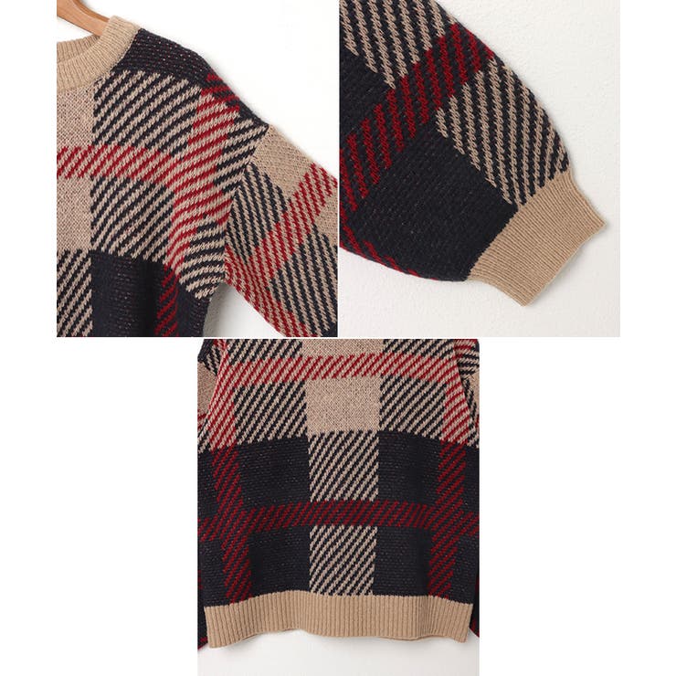 モヘアライク チェックジャガード ニットトップス | andme | 詳細画像16 