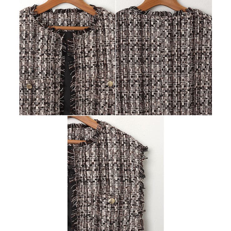 ツイード ノーカラー ベスト | andme | 詳細画像13 