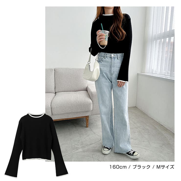 配色 フレアスリーブ リブ | andme | 詳細画像15 