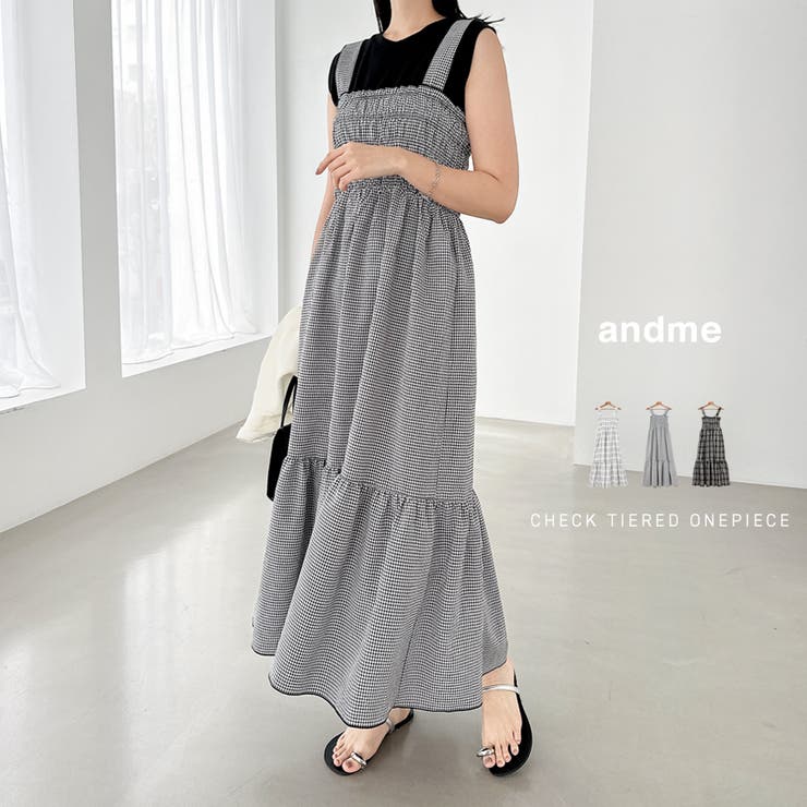 チェック柄 ティアード ロング[品番：AZ000004924]｜andme