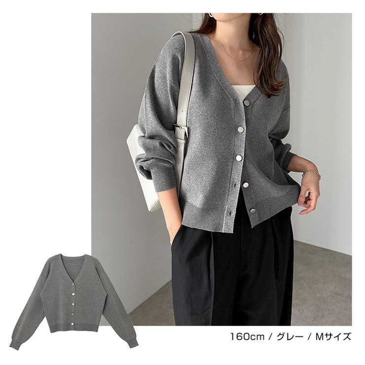 メタルボタン 長袖 Vネック[品番：AZ000005037]｜andme