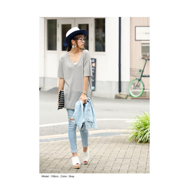 15春夏新作 極薄ゆるテロ素材 ゆるシルエット Vネック半袖ビッグtシャツ 品番 Az And Me アンドミー の レディースファッション通販 Shoplist ショップリスト