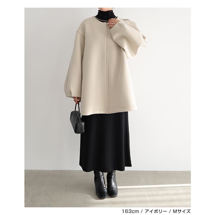 evernavy ノーカラーコート コート ダンボール ミドル