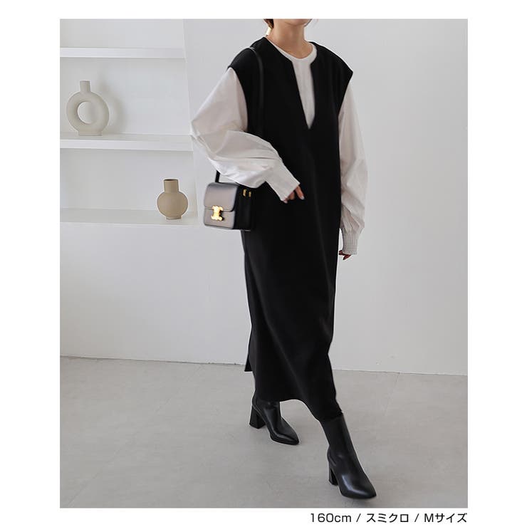 ウール調 キーネック ワンピース[品番：AZ000004523]｜andme