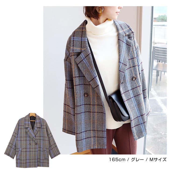 チェック柄 フェイクウール ジャケット[品番：AZ000003573]｜andme