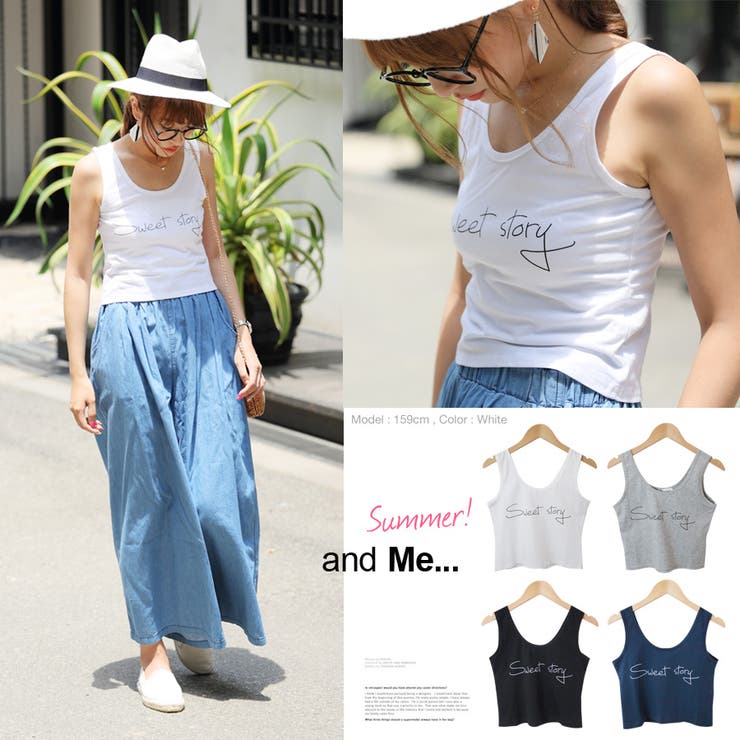 15春夏新作 文字プリント ショート丈 クロップド丈 プリントタンクトップ 品番 Az And Me アンドミー のレディースファッション通販 Shoplist ショップリスト