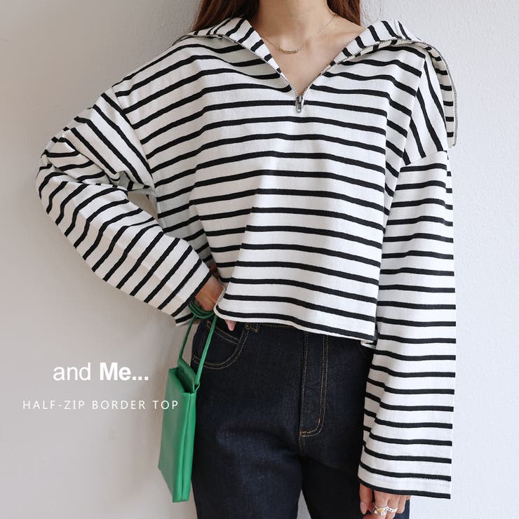 ボーダー ハーフジップ トップス[品番：AZ000003958]｜and  Me（アンドミー）のレディースファッション通販｜SHOPLIST（ショップリスト）