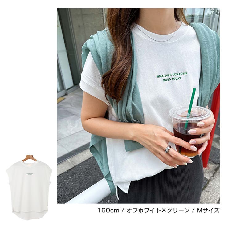 コットン天竺 ロゴ刺繍 Tシャツ[品番：AZ000004080]｜andme