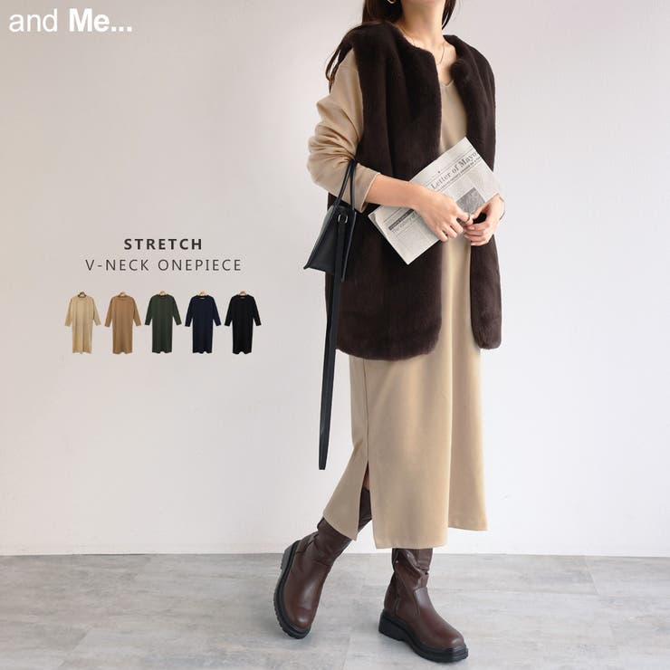 Vネック 長袖 ワンピース | andme | 詳細画像1