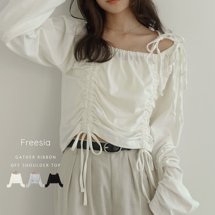 ギャザー リボン オフショルダー | andme | 詳細画像1 