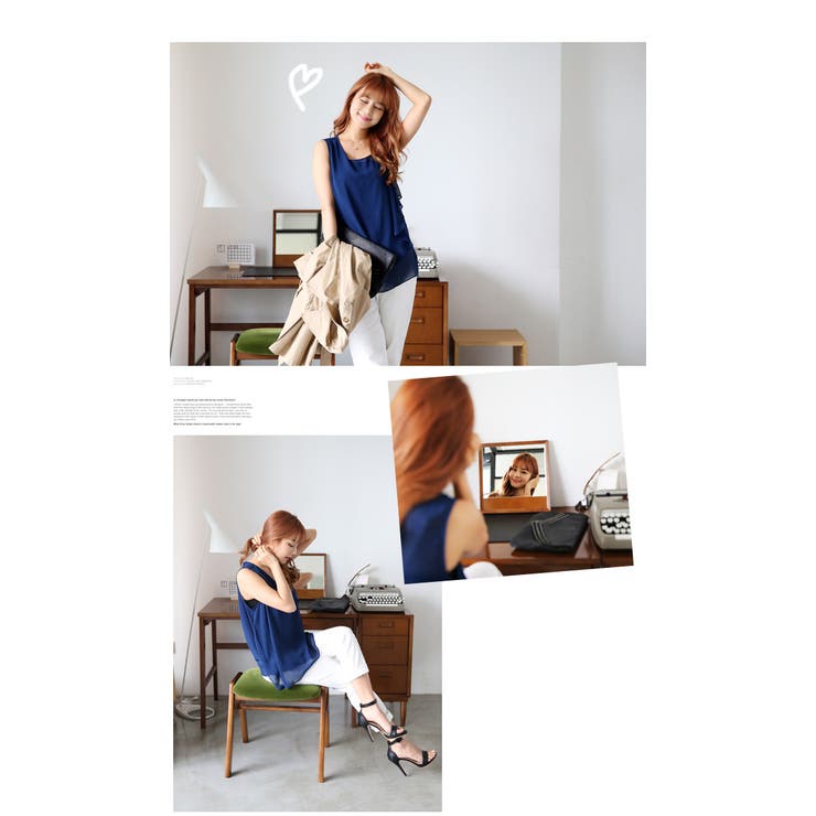 2015春夏新作♪透け感シフォン×美ドレープ!!ノースリーブ シフォントップス … | andme | 詳細画像6 