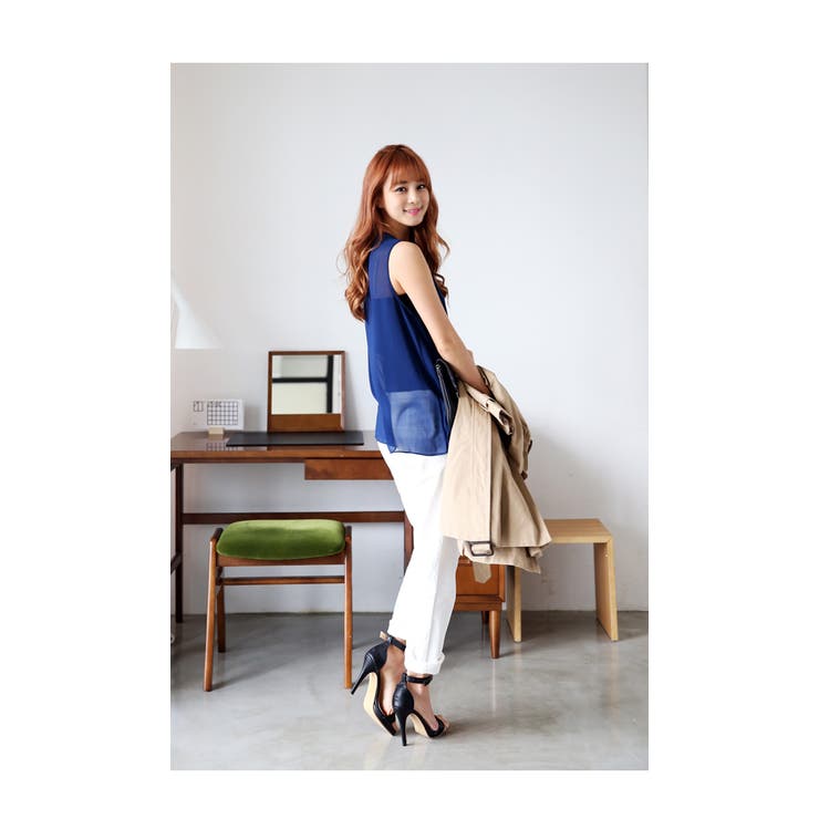 2015春夏新作♪透け感シフォン×美ドレープ!!ノースリーブ シフォントップス … | andme | 詳細画像7 
