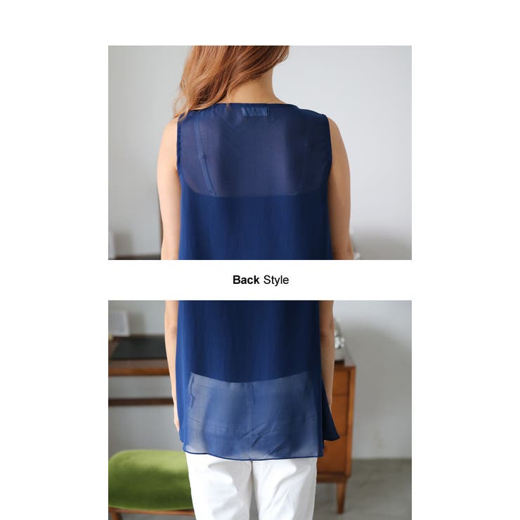 2015春夏新作♪透け感シフォン×美ドレープ!!ノースリーブ シフォントップス … | andme | 詳細画像10 