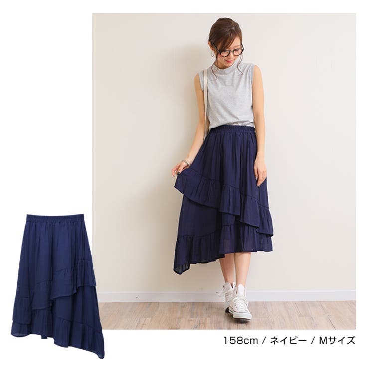 スラブ ティアード ひざ丈スカート | andme | 詳細画像5 