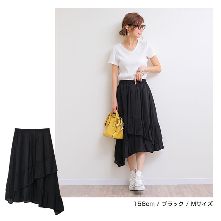 スラブ ティアード ひざ丈スカート | andme | 詳細画像6 