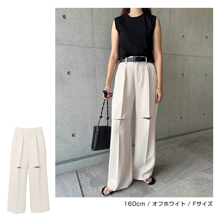 リネンライク 膝スリット スラックス | andme | 詳細画像8 