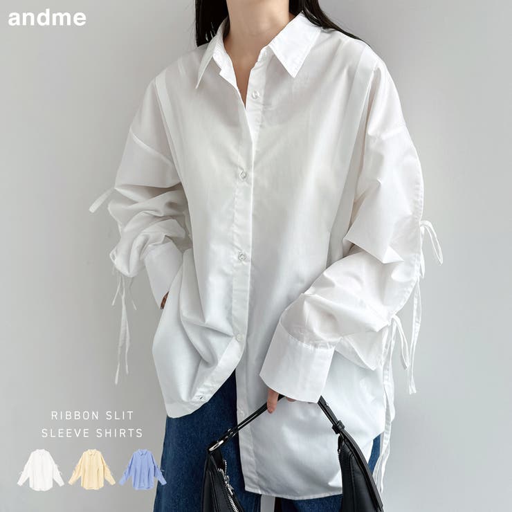 袖スリット リボン 長袖[品番：AZ000004692]｜andme（アンドミー