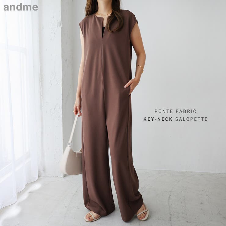 梨地ポンチ キーネック オールインワン | andme | 詳細画像1 