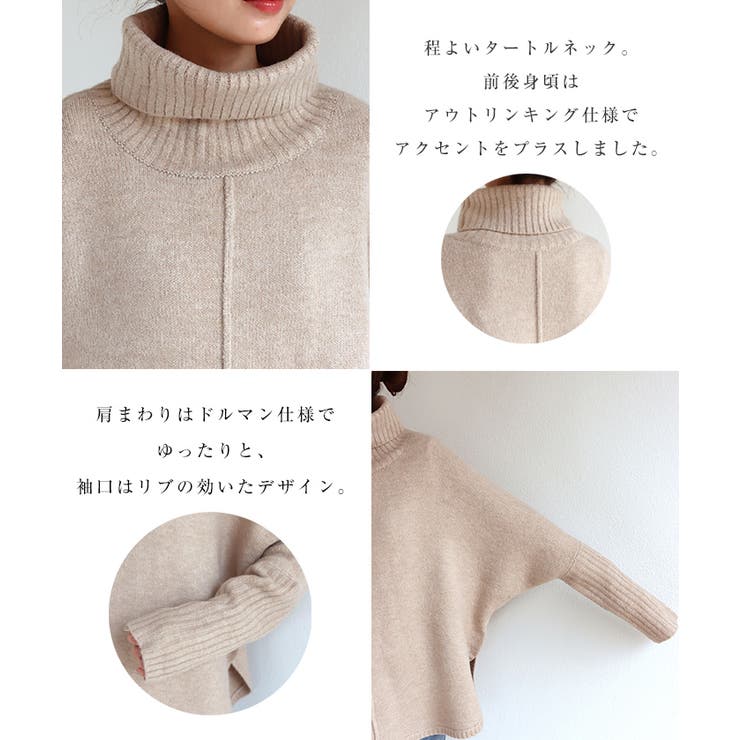 【新品】ダーマコレクション カシミヤ ラウンドヘム タートルネック 大きいサイズ 天竺編み 長袖 ラウンドヘム[品番：AZ000003848]｜andme（アンドミー