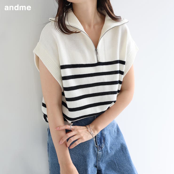 天竺編み アクリルコットン ハーフジップ | andme | 詳細画像1 