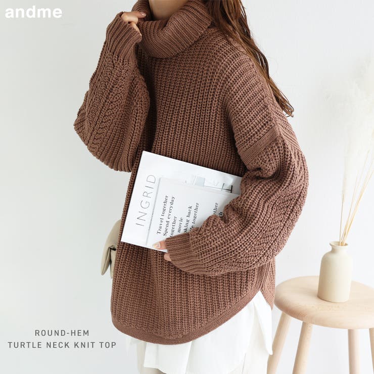 裾ラウンド タートルネック ニット | andme | 詳細画像1 