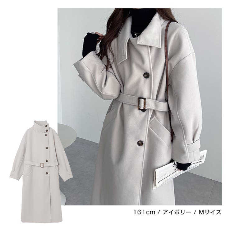 フェイクウール スタンドカラー ロングコート[品番：AZ000004461
