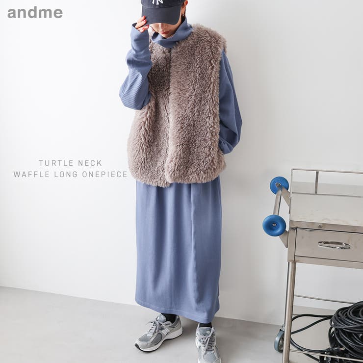 タートルネック ワッフル Tシャツワンピース[品番：AZ000004408