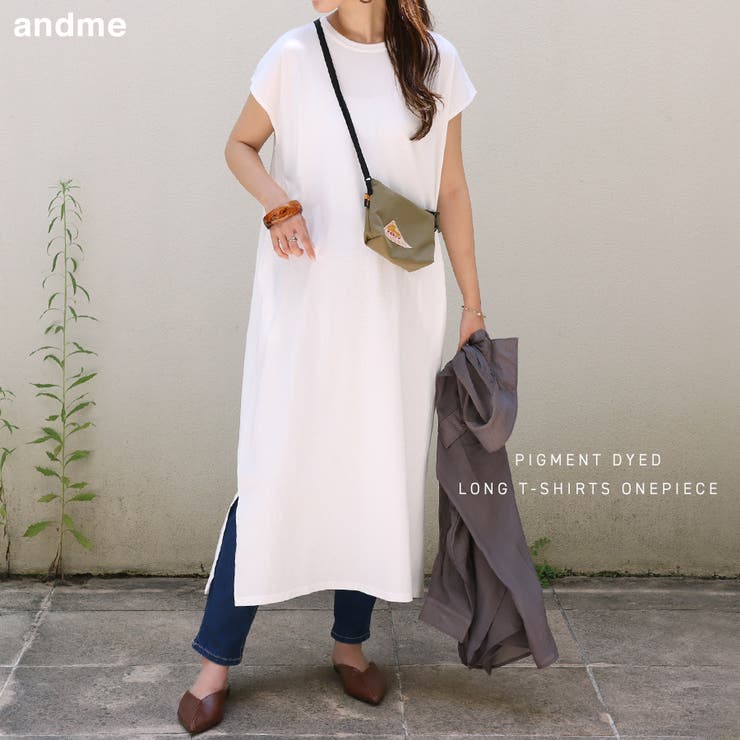 ピグメント加工 フレンチスリーブ Tシャツワンピース | andme | 詳細画像1 