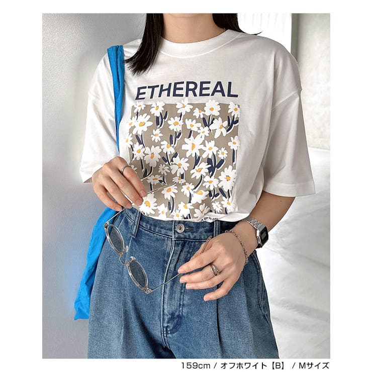 フラワープリント 半袖 Tシャツ[品番：AZ000004616]｜andme