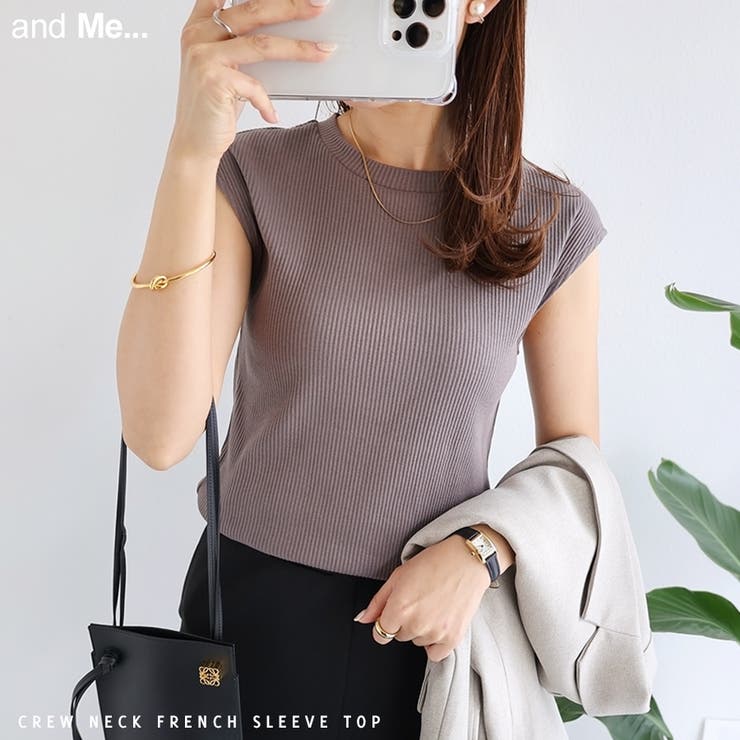 テレコリブ フレンチスリーブ Tシャツ[品番：AZ000003381]｜and Me
