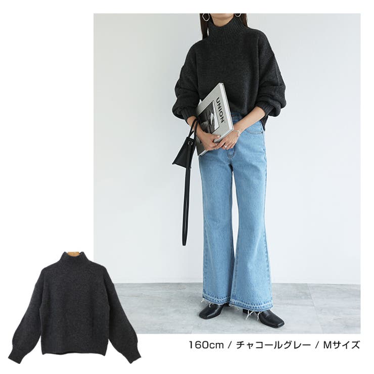 ボリューム袖 ハイネック ニットトップス[品番：AZ000003609