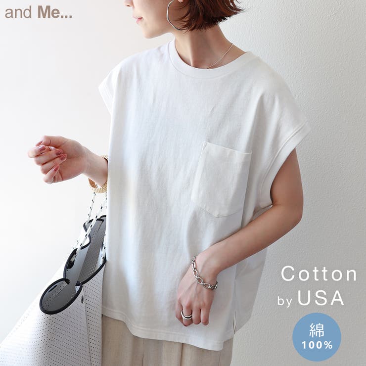 USAコットン フレンチスリーブ Tシャツ レディース ポケット 春 夏[品番：AZ000003447]｜and Me（アンドミー）のレディース ファッション通販｜SHOPLIST（ショップリスト）