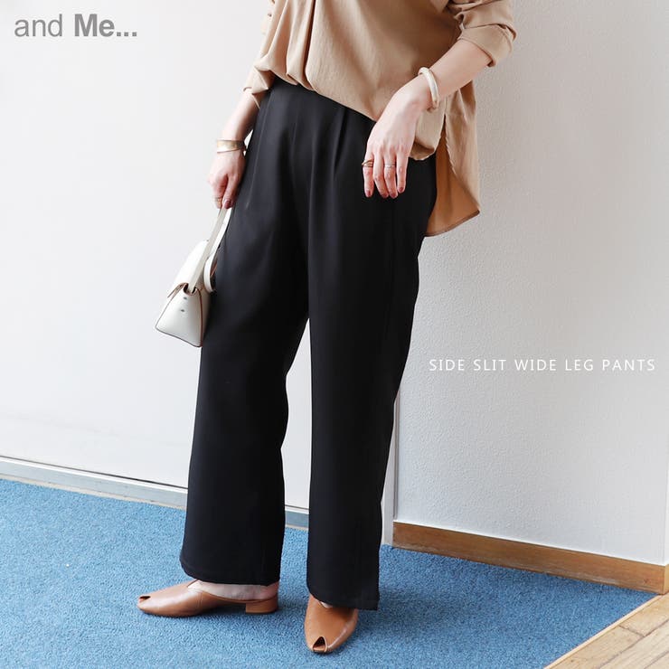 me ブラウン プリーツ ワイドパンツ スリット入り me ブラウン プリーツ ワイドパンツ スリット入り
