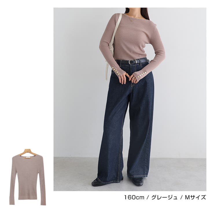 ゴールドボタン付き リブニット トップス | andme | 詳細画像6 