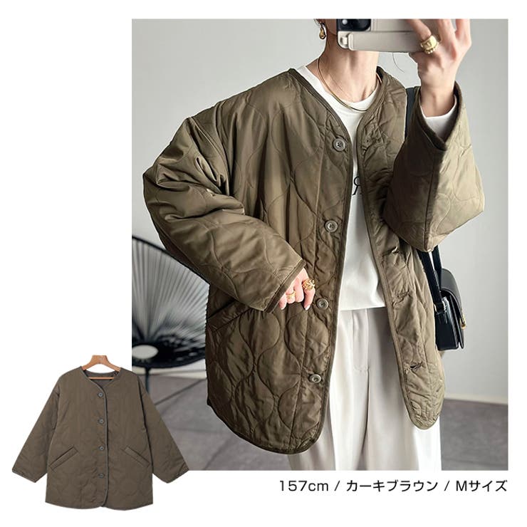 ノーカラー キルティング ジャケット