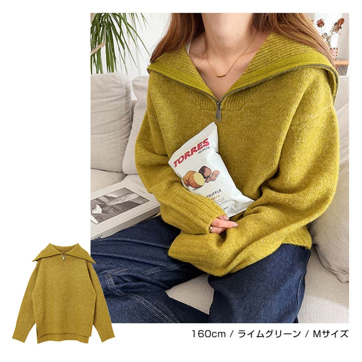 セーラーカラーハーフジップニットトップス_11
