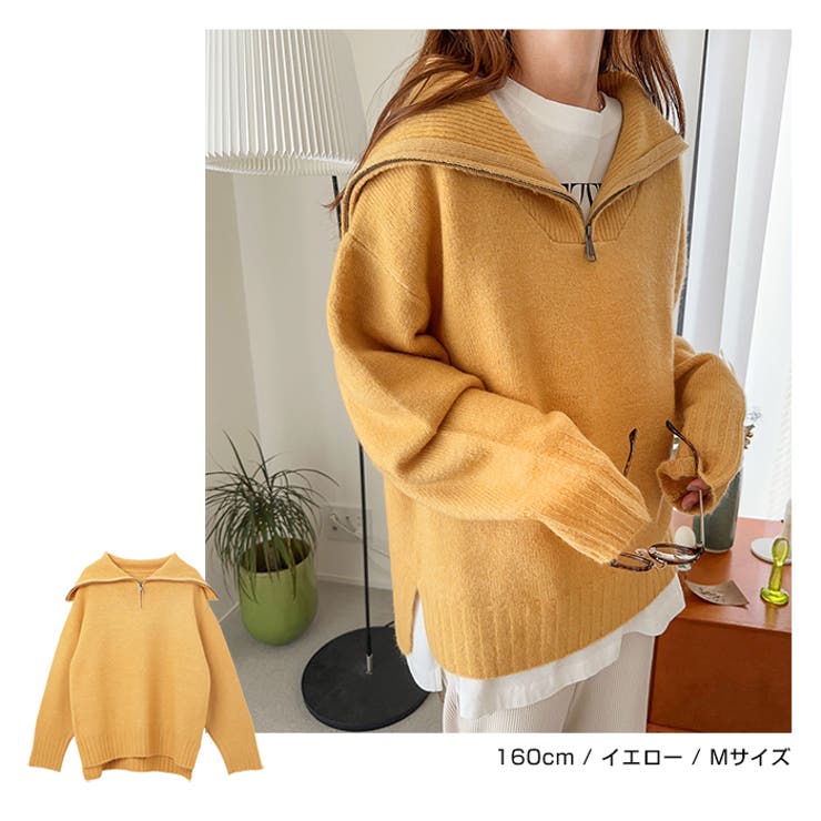 セーラーカラーハーフジップニットトップス_12