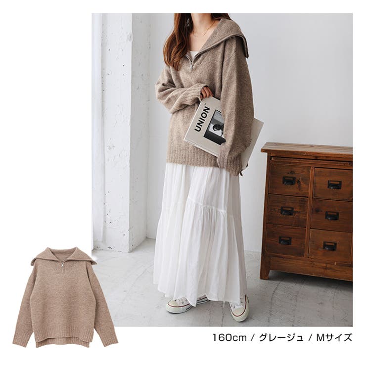 セーラーカラーハーフジップニットトップス_14